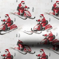 Watercolor Winter Gift Wrap, Santa Riding Red Snowmobile Wrapping Paper, Retro Holiday Wrapping Paper, Christmas Present Paper Roll