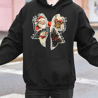 Vintage Santa Reindeer Hooded Sweatshirt, Christmas Coquette Bow Hoodie, Adorable Xmas Bow Pullover, Retro Holiday Hoodie, Present for Women