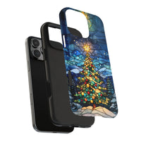 Holiday Ornament Art Cover, Stained Glass Christmas Tree iPhone Case, Dual Layer Polycarbonate Case, Festive Winter Season Present Case