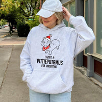 Adorable Pitbull Santa Hat Hooded Sweatshirt, I Want A Pittiepotamus for Christmas Hoodie, Humorous Dog Lover Xmas Pullover, Bully Mom Present