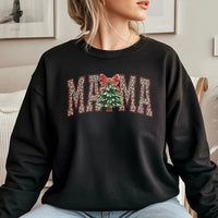 Christmas Tree Bow Sweatshirt, Mama Leopard Print Sweatshirt, Mama Christmas Sweatshirt, Holiday Graphic Crewneck, Xmas Present for Mom