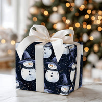 Magical Starry Night Gift Wrap, Wizard Snowman Wrapping Paper, Adorable Watercolor Snowman Gift Wrapping Paper, Holiday Christmas Present Wrap