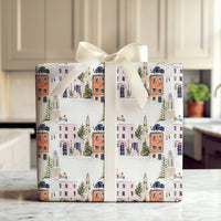 Church Steeple Town Gift Wrap, Snowy Christmas Village Wrapping Paper, Watercolor Holiday Wrapping Paper, Festive Winter Wrapping Paper