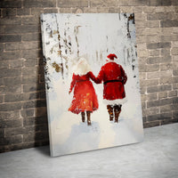 Snowy Forest Christmas Wall Decor, Santa and Mrs Claus Christmas Canvas Art, Romantic Santa and Mrs Claus Canvas Print, Festive Holiday Present