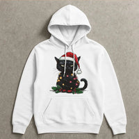 Humorous Santa Kitten Hoodie, Grumpy Black Cat Christmas Hoodie, Retro Spooky Cat Sweatshirt, Holiday Cat Lover Hooded Sweatshirt, Xmas Present