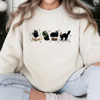 Adorable Festive Kitten Holiday Crewneck, Christmas Black Cat Sweatshirt, Black Cat Christmas Sweater, Comfy Holiday Cat Lover Present Pullover