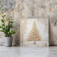 Gold and Cream Impasto Holiday Print, Golden Christmas Tree Canvas Wall Art, Elegant Winter Xmas Decor, Digital Download Printable