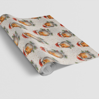 Santa Hat Bird Holiday Gift Wrap, Winterberry Robin Christmas Wrapping Paper, Adorable Winter Bird Wrapping Paper, Festive Xmas Gift Wrap Roll