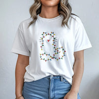 Adorable Kitty Holiday Shirt, Fairy Lights Cat Christmas T-Shirt, Minimalist Cat Graphic Tee, Comfy Xmas Cat Lover Apparel, Cat Mom Holiday Present