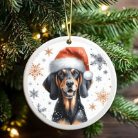 Santa Hat Dog Ceramic Ornament, Black and Tan Coonhound Christmas Ornament, Snowflake Puppy Tree Ornament, Dog Lover Holiday Keepsake Present