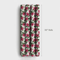 Watercolor Christmas Floral Gift Wrap, Pink Poinsettia Wrapping Paper, Pastel Botanical Wrapping Paper Roll, Elegant Holiday Present Wrap