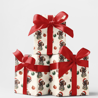Festive Hunting Dog Gift Wrap, Pointer Dog Christmas Wrapping Paper, Santa Hat Pet Holiday Gift Wrap, Dog Lover Christmas Present Paper Roll