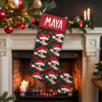Custom Photo Pet Stocking, Personalized Cat Christmas Stocking, Velboa Holiday Stocking, Xmas Fireplace Decor, Pet Lover Christmas Present