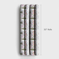 Watercolor Ice Skating Rink Gift Wrap, Christmas Village Wrapping Paper, Winter Wonderland Wrapping Paper Roll, Holiday Present Decor Wrap