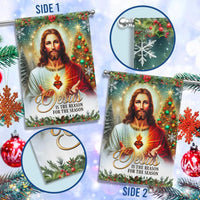 Sacred Heart of Jesus Flag, Jesus Is the Reason for the Season Christmas Garden Flag, Christian Holiday Yard Flag, Nativity Faith Decor