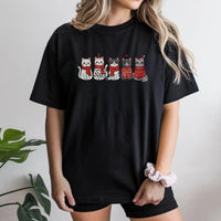 Festive Holiday Kitties Scarves Lights Shirt, Adorable Cat Christmas T-Shirt, Cat Lover Xmas Tee, Cat Mom Graphic Top, Winter Holiday Present