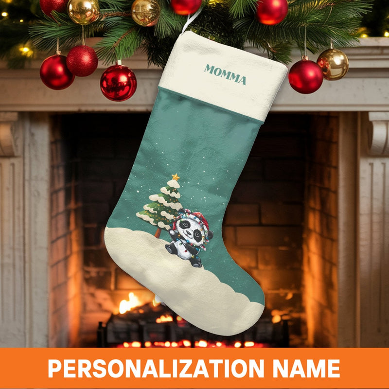 Adorable Animal Holiday Stocking, Personalized Panda Christmas Stocking, Velboa Custom Name Christmas Stocking, Xmas Mantle Decor, Present for Kids