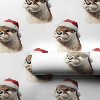 Adorable Otter Holiday Wrapping Paper, Santa Hat Otter Christmas Wrapping Paper, Humorous Animal Winter Wrapping Paper, Festive Pet Xmas Gift Wrap