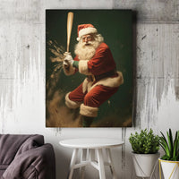 Action Sports Holiday Canvas, Santa Claus Baseball Canvas Print, Christmas Baseball Wall Art, Humorous Santa Sports Fan Canvas Wall Decor
