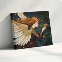 Redhead Angel Tree Canvas Print, Christmas Angel Canvas Wall Art, Vintage Holiday Wall Art Canvas, Seasonal Xmas Home Decor Wall Art