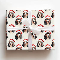 Santa Dog Gift Wrap Roll, Basset Hound Christmas Wrapping Paper, Puppy Xmas Wrapping Paper, Dog Lover Holiday Gift Wrap, Winter Present Wrap