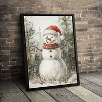 Christmas Winter Forest Canvas Print, Watercolor Snowman Canvas Wall Art, Festive Holiday Snowman Canvas Art, Seasonal Home Decor Present