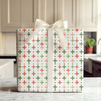 Red Green Plus Sign Gift Wrap, Geometric Christmas Wrapping Paper, Modern Holiday Wrapping Paper, Minimalist Festive Gift Wrapping Paper