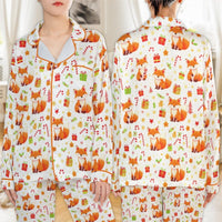 Woodland Animal Holiday Pajamas, Fox Christmas Satin Pajama Set, Festive Winter Pajamas, Adorable Fox Sleepwear Set, Comfy Holiday Present for Her