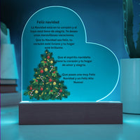 Lighted Christmas Acrylic Plaque, Spanish Christmas Acrylic Heart Plaque, Custom Heart Plaque Night Light