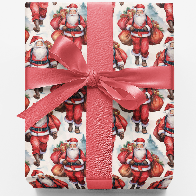 Classic Christmas Gift Wrap, Vintage Santa Wrapping Paper, Retro Santa Claus Wrapping Paper, Festive Holiday Gift Wrap, Family Present Paper