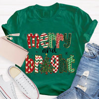 Retro Holiday Graphic Tee, Merry and Bright Christmas Tree Teacher T-Shirt, Festive Teacher Shirt, Xmas Educator Present Top
