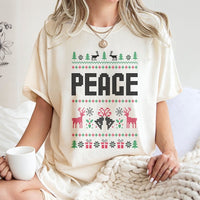 Retro Reindeer Holiday Graphic Tee, Peace Ugly Christmas T-Shirt, Snowflake Xmas Shirt, Festive Christmas Shirt, Holiday Present for Couples