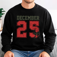 Retro Distressed Varsity Number Crewneck, December 25 Christmas Sweatshirt, Comfy Xmas Holiday Sweater, Vintage Aesthetic Graphic Pullover