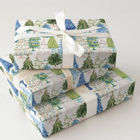 Blue Green Holiday Gift Wrap, Watercolor Christmas Tree Wrapping Paper, Festive Trees Wrapping Paper, Winter Woodland Forest Wrapping Paper