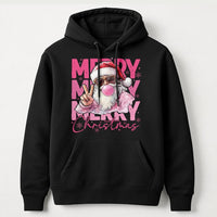 Humorous Bubble Gum Santa Hoodie, Retro Santa Hoodie, Cool Christmas Sunglasses Sweatshirt, Holiday Graphic Hooded Pullover, Xmas Present for Men