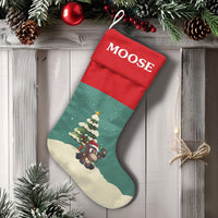 Cartoon Moose Lights Holiday Stocking, Personalized Moose Christmas Stocking, Velboa Kids Christmas Stocking, Custom Xmas Decor