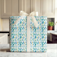 Blue Green Christmas Gift Wrap, Watercolor Pine Forest Wrapping Paper, Winter Tree Pattern Wrapping Paper, Holiday Season Present Wrap