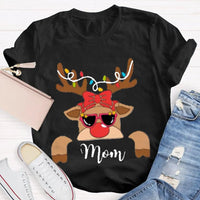 Custom Name Holiday Shirt, Christmas Elk and Bow T-Shirt, Festive Deer Graphic Tee, Personalized Xmas T-Shirt, Matching Family Holiday Present