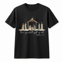 Christian Christmas Holiday Graphic Tee, Nativity Scene the Greatest Present T-Shirt, Jesus Religious Faith Shirt, Noel Winter Top