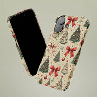 Vintage Red Bow Ornament Holiday Phone Case, Christmas Tree Phone Case for iPhone, Festive Winter Tough Phone Case, Christmas Present for Her