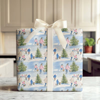 Snowy Holiday Scene Gift Wrap, Christmas Tree Farm Wrapping Paper, Watercolor Christmas Wrapping Paper, Nostalgic Winter Gift Wrap Roll