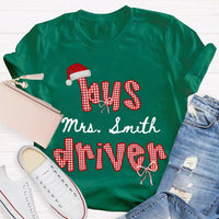 Personalized School Bus Driver Holiday Shirt, Custom Bus Driver Santa Hat Christmas T-Shirt, Christmas Bus Driver Tee, Holiday Present