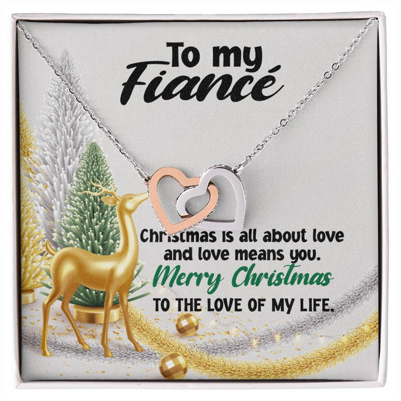 Rose Gold Heart Pendant Necklace, To My Fiance Interlocking Hearts Necklace, Romantic Christmas Jewelry Present, CZ Double Heart Love Necklace