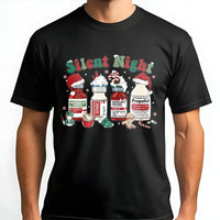 Humorous Medical Scrub T-Shirt, Silent Night Christmas T-Shirt, Nurse Holiday Graphic Tee, ICU RN Healthcare Christmas T-Shirt, Nurse Present