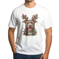 Reindeer Antlers Holiday Lights Shirt, Pitbull Christmas T-Shirt, Adorable Xmas Dog Graphic Tee, Festive Pup Apparel, Present for Dog Mom and Dad