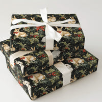 Rustic Winter Rabbit Gift Wrap, Woodland Bunny Christmas Wrapping Paper, Holiday Pine Berry Wrapping Paper, Comfy Woodland Animal Gift Wrap