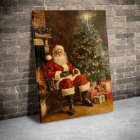 Traditional Christmas Canvas Print, Vintage Santa Claus Wall Art, Retro Santa Painting Canvas Art, Holiday Xmas Wall Decor Present