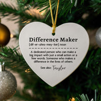 Mentor Appreciation Christmas Ornament, Difference Maker Heart Ornament, Ceramic Educator Tree Decor, Thank You Present for Teacher