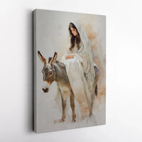 Catholic Nativity Canvas Print, Virgin Mary on Donkey Canvas Wall Art, Watercolor Christmas Holy Family Decor, Digital Download