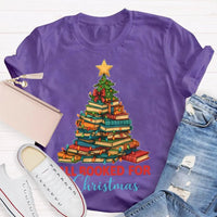 Humorous Book Lover Holiday Shirt, All Booked for Christmas Librarian T-Shirt, Bookworm Tree Graphic Tee, Reading Teacher Christmas Present Shirt